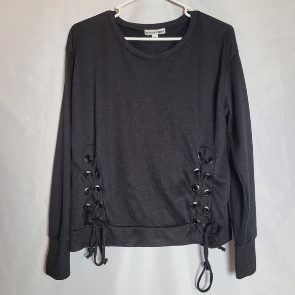 Moral Fiber Black Women's Sweater w/ Lace Up Detail Size Large - Picture 1 of 7
